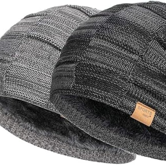2 Packs Slouchy Beanie for Men Winter Hats for Guys Cool Beanies Men' Lined Knit - Picture 1 of 6